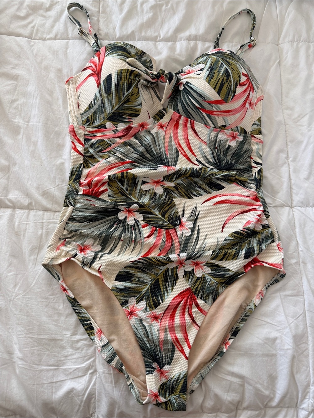 Kona Sol Tropical Floral One-Piece Swimsuit - Pink & Green